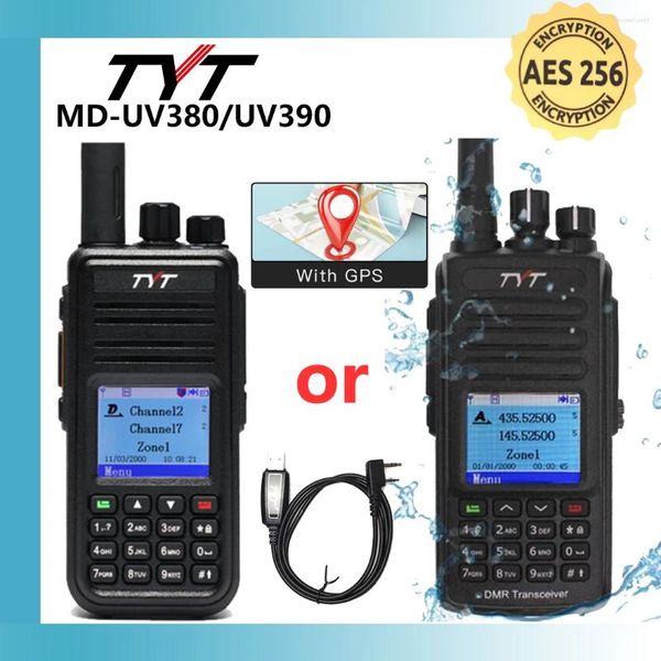 Walkie Talkie TYT AES256 Verschlüsselung MD-UV380/390 Digital VHF UHF Dual Band Wasserdicht Radio GPS Ham DMR