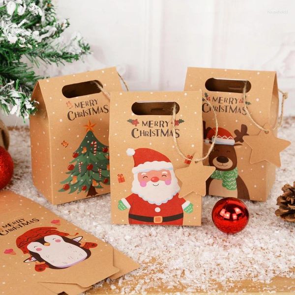 Envoltório de presente 6 pcs Natal Doces Kraft Caixa de Papel Papai Noel Elk Cookies Embalagem Sacos para Ano Xmas Party Decor Kids Favores Navidad