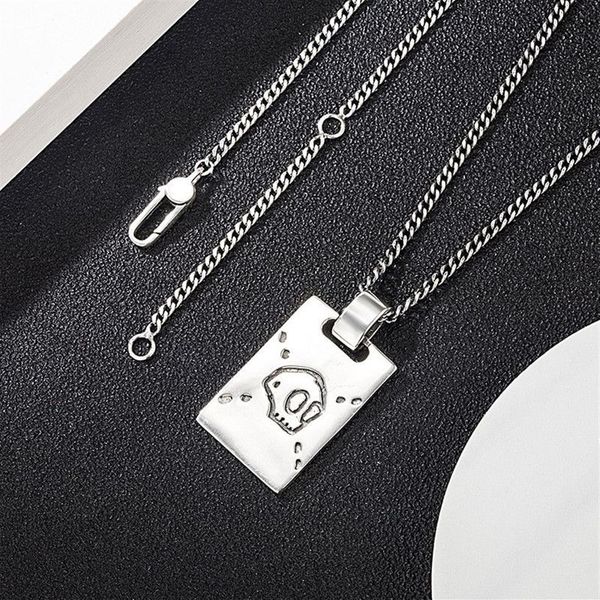 925 Sterling Silber Schädel Halskette Retro Sterling Silber Schädel Quadrat Marke Anhänger Halskette Männer und Frauen Mode Elf Anhänger nec282k