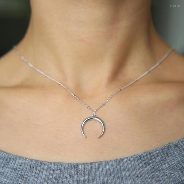 Ciondoli Collana Mezza Luna Ciondolo Mezza Luna in Argento Sterling 925 Girocollo in Corno Donna Delicato Gioielli Kolye Forma Demi Lune