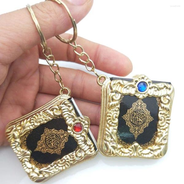 Chaveiros 1 Pcs Vintage Muçulmano Chaveiro Resina Islâmica Mini Ark Quran Livro Papel Real Pode Ler Pingente Chaveiro Chaveiro Jóias Religiosas