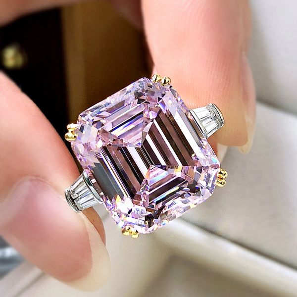 Choucong Orijinal Alyans Lüks Takı Gerçek 100% 925 Sterlling Gümüş Emerald Cut Beyaz Moissanit Elmas değerli taşlar Parti Kadın Nişan Bando Band Ring Hediye