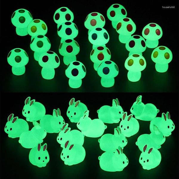 Estatuetas decorativas 6-20pcs Mini Resina Coelho Figuras em miniatura 3D Luminoso Pequeno Cogumelo Ornamento Micro Paisagem Decoração de Jardim DIY