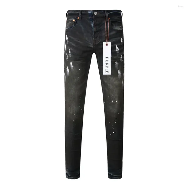Jeans da donna viola marca Paint Graffiti pantaloni da uomo in denim nero slim fit High Street slim fit streetwear
