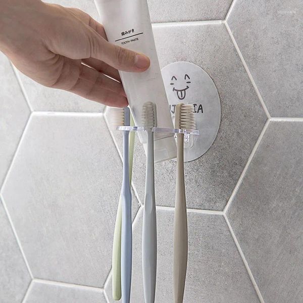 Ganci 1 pz simpatico plastica per bambini spazzolino da denti dentifricio supporto da parete aspirazione rack di stoccaggio trucco accessori da bagno set organizzatore
