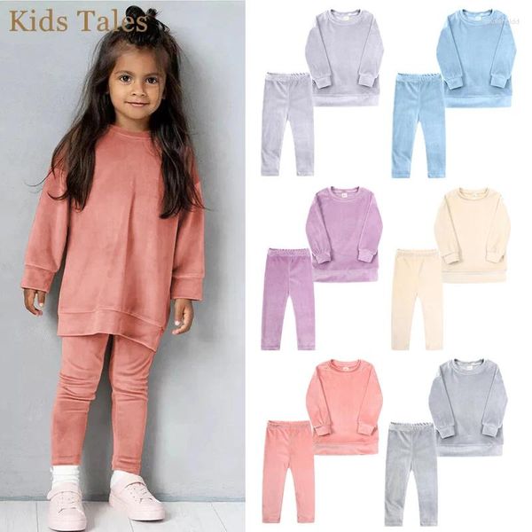 Giyim setleri 2pieces küçük çocuklar kızlar moda kadife katı eşleştirme yürümeye başlayan çocuk kazak sweatshirt pantolon çocuk atletik giysileri