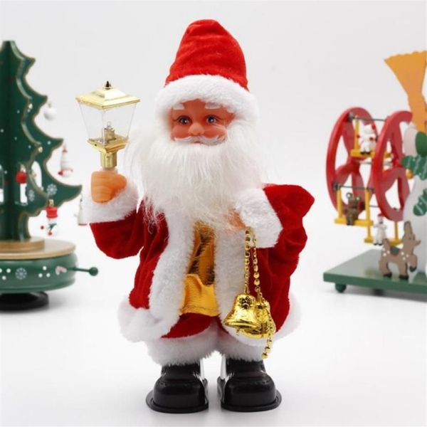 Música de dança elétrica papai noel boneca com lâmpada estatueta de natal decoração alimentado por bateria ornamentos de natal brinquedo do miúdo gift1218w