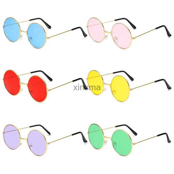 Sonnenbrille Retro Hippie Runde Metallrahmen Sonnenbrille Mode Kleine Kreis Sonnenbrille Disco Party Candy Color Lens Brillen für Frauen Männer YQ240131