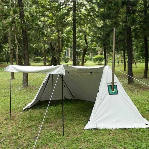 Barraca de acampamento quente com sombra com buraco de chaminé Bungalow de sobrevivência de campo Manter aquecido Toldo de abrigo ao ar livre 1-2 pessoas Oxford à prova d'água YQ240131