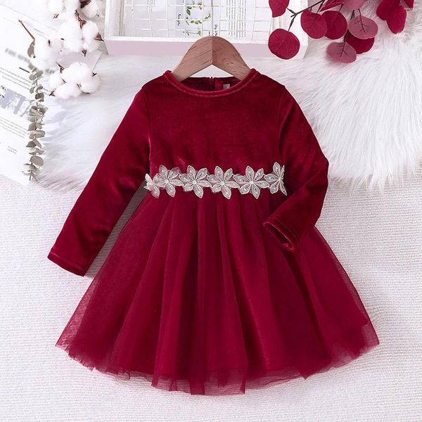 Mädchen Kleider 1-6Y Weihnachten Kinder Kinder Baby Mädchen RotGrün Samt Langarm Spitze Schleife Party Prinzessin Weihnachten Kostüm Winter