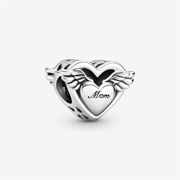 100% 925 STERLING Silver Angel Wings Mom Charm Fit Orijinal Avrupa Takılar Bilezik Mücevher Accessories206Z