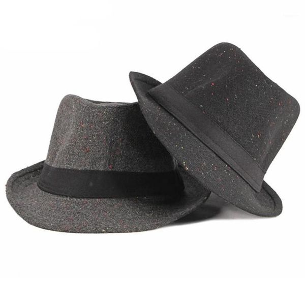 Ampla borda chapéus ht3410 homens outono inverno chapéu vintage fedoras casual trilby masculino banda preta retro jazz moda fedora para men1273f