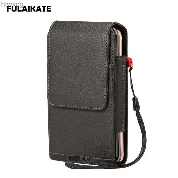 Bolsas para telefone celular FULAIKATE 2 camadas Bolsa para telefone masculino Cintura Bolsa móvel pendurada no cinto Cordão Bolso para cartão 5.5 6.3 6.5 6.7 Coldre universal YQ240131