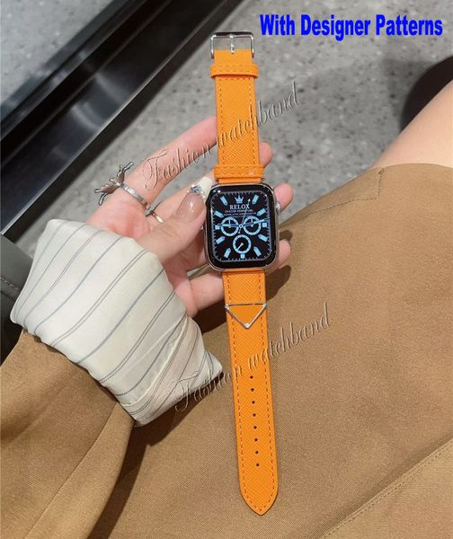 Top Designer dreieckige Namensschild-Armbänder für Apple Watch Band 45 mm, 42 mm, 40 mm, 44 mm, 49 mm, Lederarmband, modisches Armband, iWatch 9, 8, 7, 6, 5, 4, 3, 2 SE