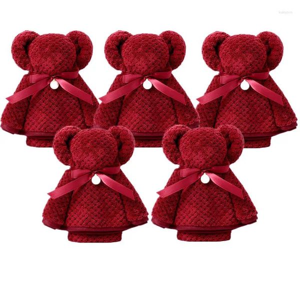 Toalha 5 pcs Urso Tipo Vinho Vermelho Coral Veludo Criativo Presente de Casamento Lavagem Chuveiro Super Absorvente Banho Macio