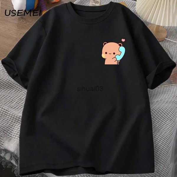 Homens camisetas Dudu está fazendo uma ligação para seu Bubu Camiseta Mulheres Homens Casal Engraçado Camisetas Cute Panda Bear Camisetas Verão O Pescoço Mens Roupas