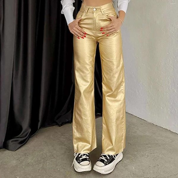 Damenhose Mode Silber Gold Hohe Taille Frauen Metallic Farbe Gerade Lässige Lose Straße Elegant Y2K