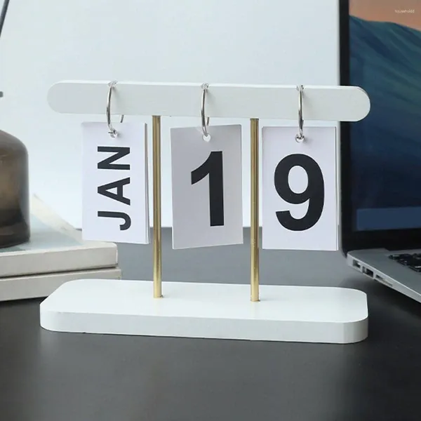 Estatuetas decorativas simplicidade preto branco calendário de madeira flip listagem tempo perpétuo varanda escritório ornamento decoração para casa simples