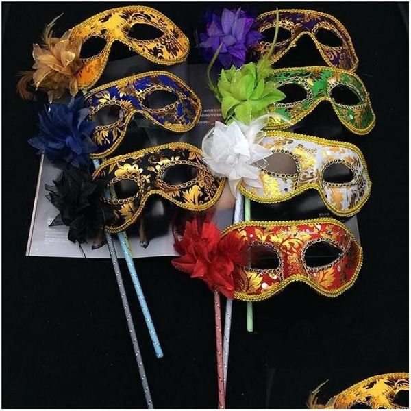 Máscaras de festa veneziana meia face máscara de flor masquerade festa na vara y halloween dança de natal casamento suprimentos de aniversário drop delive dhtdk