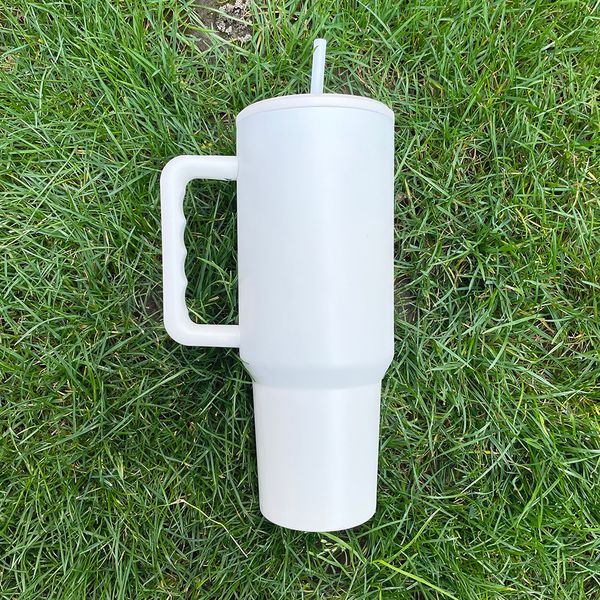 Sport H3.0 40oz Sublimationsweiß matt Kaffee Reisebecher BPA-freier Edelstahl Vakuumisolierte Becher mit flachem Deckel und Griff Für DIY-Druck