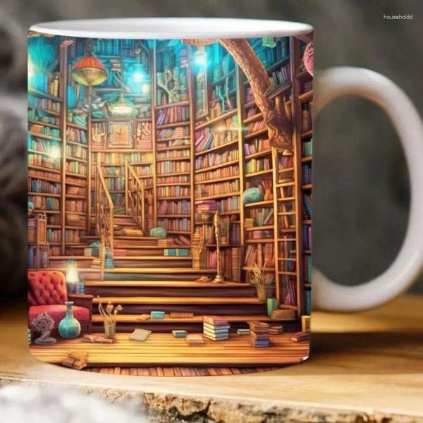 Tassen 3D-Bücherregal-Tasse, Mehrzweck-Keramik, kreatives Raumdesign, Buchclub-Tasse, Bibliotheksregal für Geburtstags- und Weihnachtsgeschenke