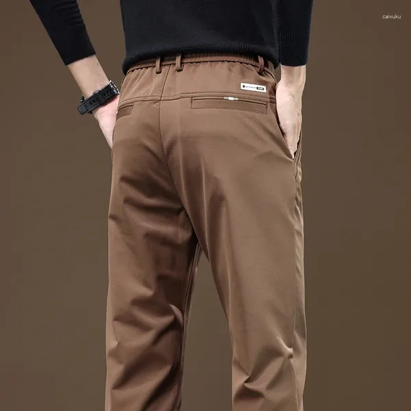 Мужские брюки без железа, тонкие повседневные брюки с эластичной резинкой на талии, модные мягкие деловые и офисные брюки на весну и осень, брендовая одежда, коричневый, черный