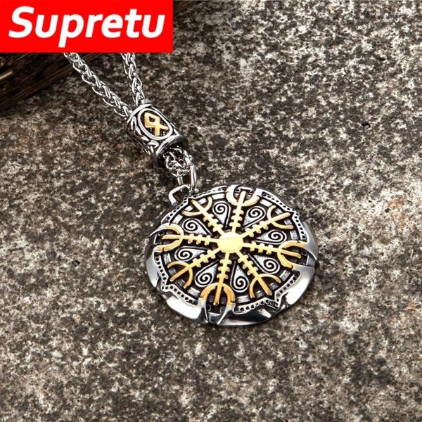 Anhänger Halsketten Nordische Mythologie Wikinger Kompass verblasst nie Vintage Schild Männer Edelstahl Valknut Amulett Männlich Schmuck Geschenk