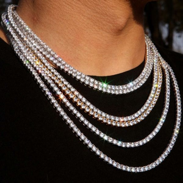 Hip Hop Kristall Diamant Iced Out d Farbe Weiß 2mm 3mm 4mm 5mm 6,5mm Diamant Tennis Kette Halskette für Frauen Männer