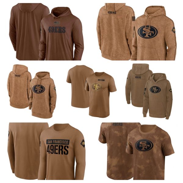 Felpa con cappuccio San Francisco''49ers''Men Donna Youth''Marrone 2023 Salute To Service Club Pullover Felpa con cappuccio