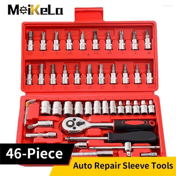 Set di utensili manuali professionali Meikela 46 pezzi Set di riparazione auto Presa da 1/4 pollici Chiave dinamometrica a cricchetto Kit di strumenti combinati Riparazione automatica