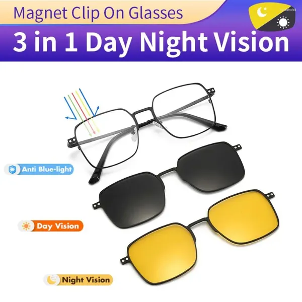 Outdoor Brillen 3 In 1 Stil Anti Blau Licht Magnet Clip Auf Brillen Rahmen Trend Polarisierte Radfahren Sonnenbrille 2024 Computer UV400