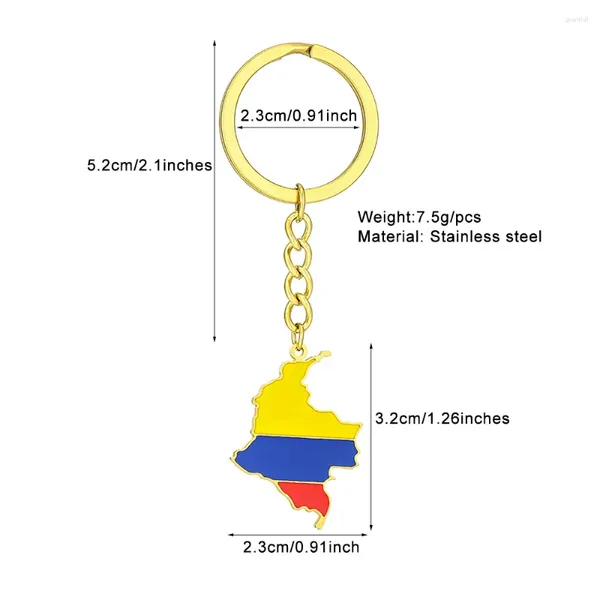 Chaveiros Retro Mapa Colombiano Bandeira Estilo Étnico Chaveiro de Aço Inoxidável para Homens Mulheres Presente Chaveiro Acessório Anel Jóias