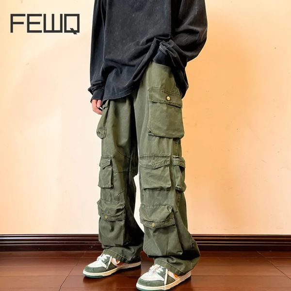 Fewq y2k calças de carga masculinas multi bolso masculino hiphop macacão alta rua estilo safari verão streetwear 24a562 240124