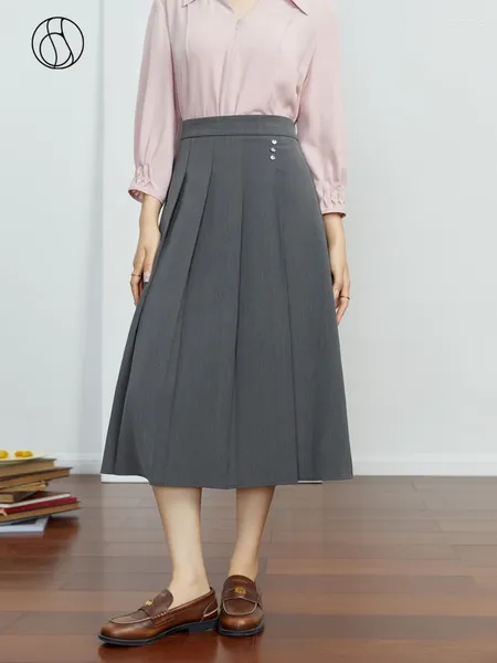 Юбки DUSHU Gentle Wind, универсальная юбка с высокой талией для женщин, осень 2024, широкополый простой стиль, плиссированная женская юбка