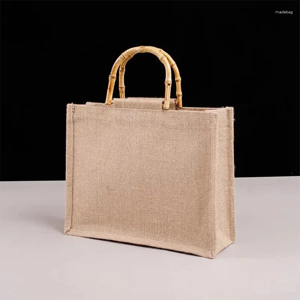 Saco portátil de bambu retro da juta dos sacos de compras coberto com impermeável