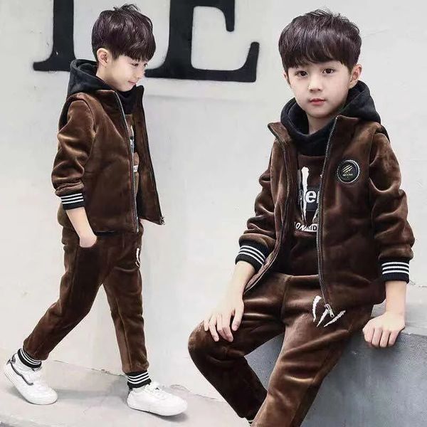 Kış Boys Trailsuit Sonbahar Toddler genç kıyafetler Tiger Velvet Ceket Kazak Pantolon Çocuklar Çocuklar 8 9 10 11 12 12 Yıl 240131