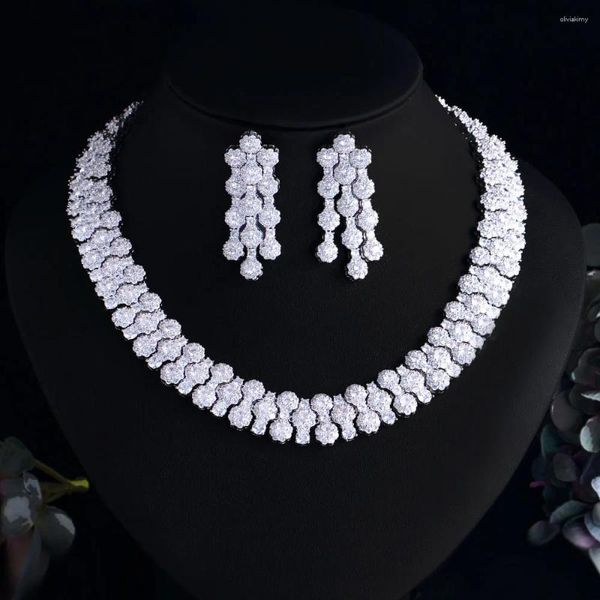 Colar brincos conjunto de luxo espumante cz zircão cúbico jóias para casamento nupcial vestido noite acessórios lyt0311