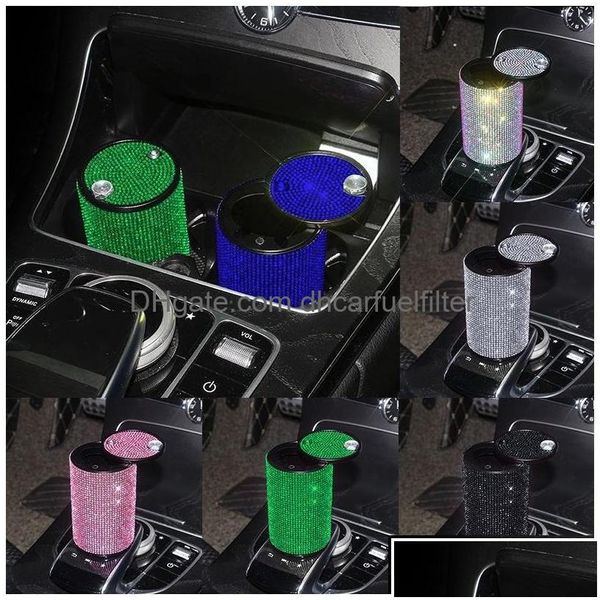 Altri accessori interni Posacenere per sigarette per auto Veicolo Mini posacenere portatile con coperchio a prova di odore diamante di cristallo per le donne Drop Dhztn