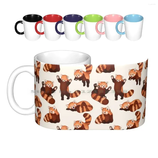 Canecas Panda Vermelho Padrão Cerâmica Xícaras de Café Caneca de Chá Bonito Gengibre Animal Engraçado Divertido Adorável Tendência Criativa