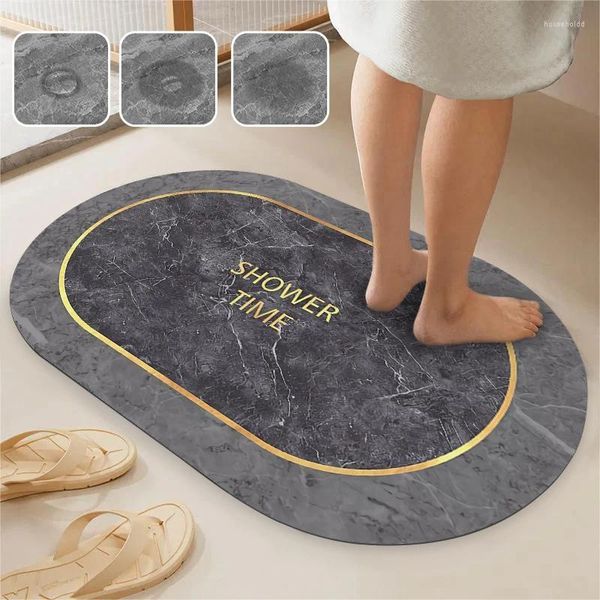 Banyo paspaslar mermer oval mat kauçuk zemin banyo tuvalet halı emilir ayak yedi hızlı kurutma kapı halı slip duş oda footpad