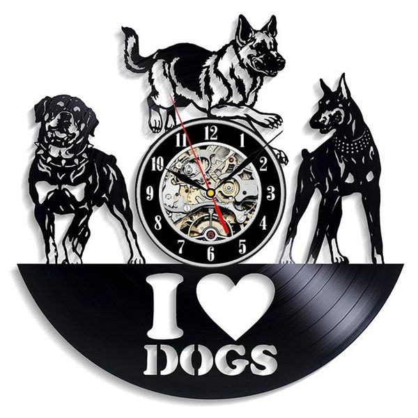 Orologio da parete con disco in vinile Design moderno I Love Dog Animal Orologio da parete in vinile Orologio appeso Decorazioni per la casa Regali per gli amanti dei cani 12 pollici3062