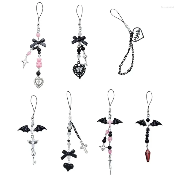 Schlüsselanhänger Goth Y2K Telefon Charm Anhänger Kawaii-Schlüsselanhänger für Tasche Niedliches Accessoire Frauen Gitarrengurt Lanyard Perlen Schlüsselanhänger