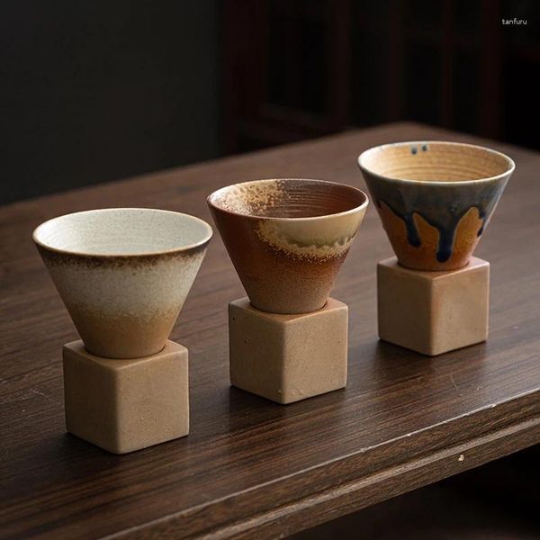 Hip Flasks 180 ml Haushalt Vintage Kaffeetasse mit Boden grobe Keramiktasse Retro japanische Latte Pull Flower Pottery Tee