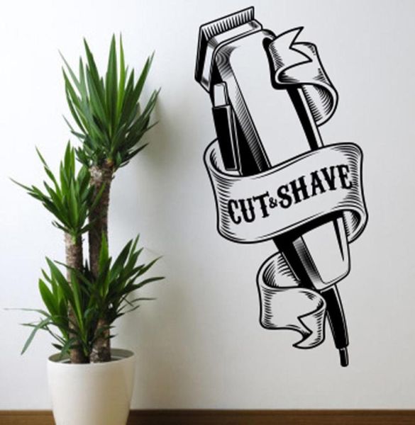 Barbershop Tool Cut Shave Window Wall Sticker Barber Hair Hairstylist Salon Shop Wall Decal Decor Y2001032960438