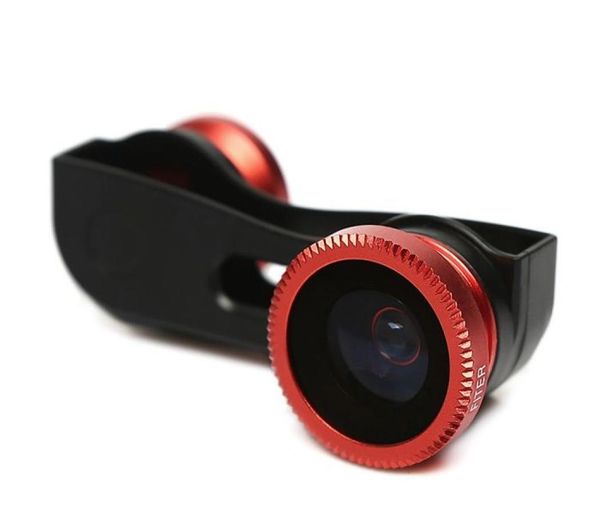 Lente de câmera 3 em 1 portátil 3 cores, lente olho de peixe de 180 graus, lente grande angular, kit de lente de telefone macro com bolsa de transporte para iphone6839147