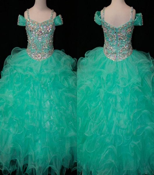 Teal Green Flower Girls Vestidos Cristais Long Little Girl039s Pageant Todder Crianças Para Menina Infantil Barato Glitz Comunhão Prom Ba2945912