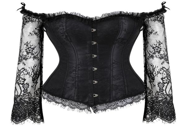 Halloween vitoriano floral renda manga longa alargamento lolita plissado espartilho de noiva push up sutiã bustier burlesque festa dança espartilho w1669003