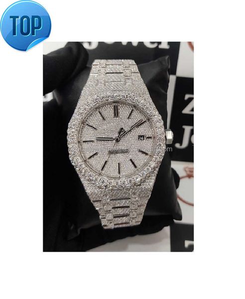 Hiphop grande rosto 41 mm masculino iced out relógio de alta qualidade luxo ouro prata original hip hop masculino moissanite diamante relógio de pulso