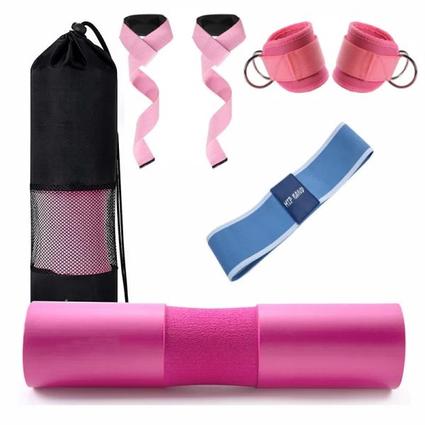 Sollevamento 4 in 1 Bilanciere Squat Pad Cinghie alla caviglia Fitness Polsini per gambe da palestra Fasce elastiche per bottini per anca Fasce per stacco Kit di allenamento per allenamento di potenza