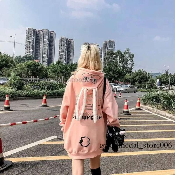 Hayvan Kadın Hoodies Harajuku Kawaii Tavşan Hoodie Sweatshirt Üstler Sevimli Tavşan Grafik Dış Giyim Koreli Çift E Kızlar Hoodie Psikolojik Tavşan 230